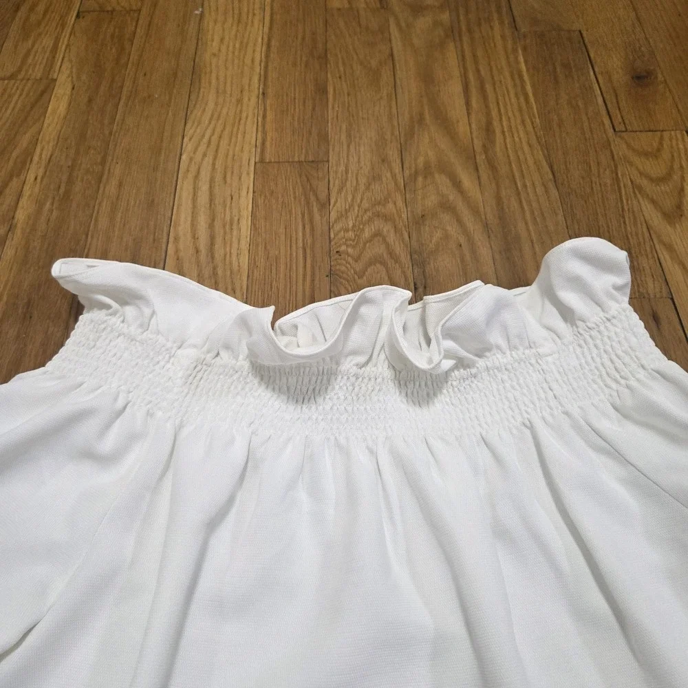 Tuckernuck Womens Preppy Minimalist Off The Shoulder Summer Casual Top White S - Picture 4 of 11